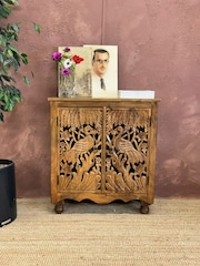 Kirei Home Natural Hand Carved Mango Wood Peacock Sideboard - Image 1 of 5