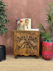Kirei Home Natural Hand Carved Mango Wood Peacock Sideboard - Image 2 of 5