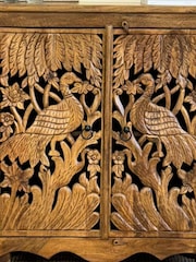 Kirei Home Natural Hand Carved Mango Wood Peacock Sideboard - Image 4 of 5