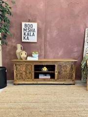 Kirei Home Natural Hand Carved Mango Wood TV Unit / Sideboard - Image 1 of 4