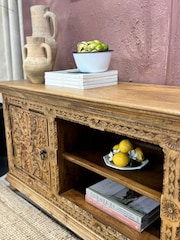 Kirei Home Natural Hand Carved Mango Wood TV Unit / Sideboard - Image 2 of 4