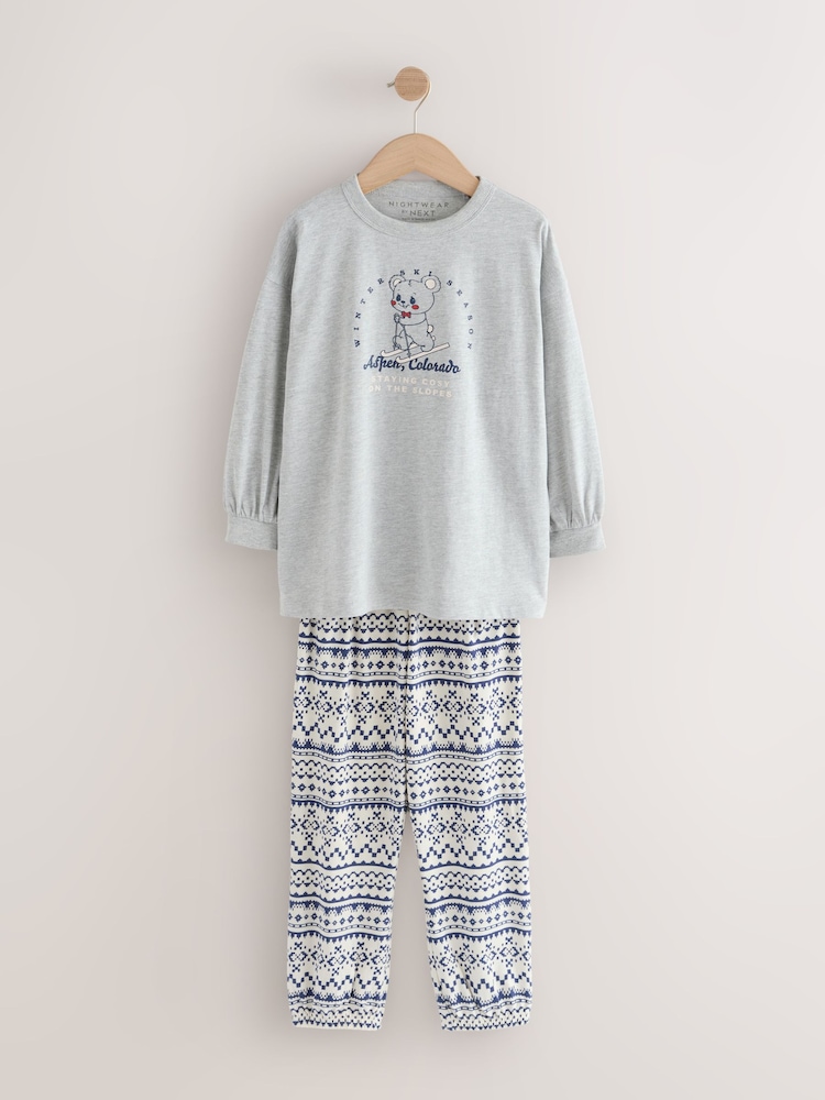 Blue/Grey Bear Print - Fairisle Pyjamas (3-16yrs) - Bild 1 von 4
