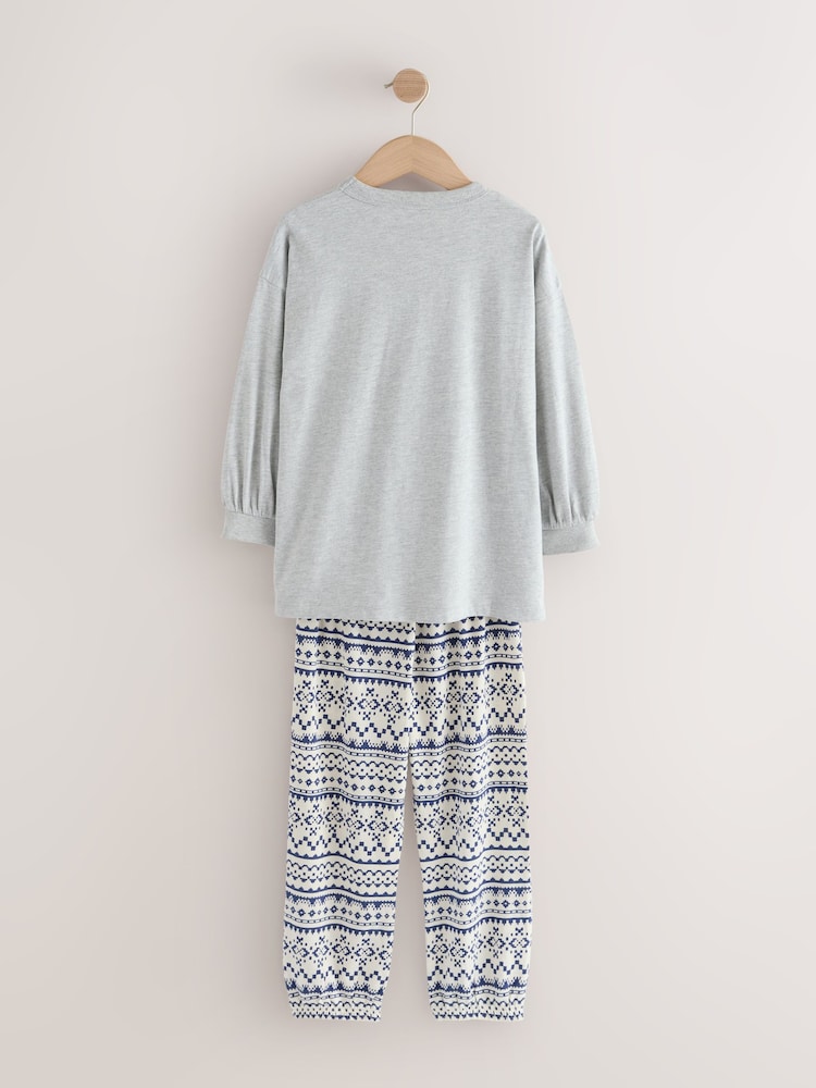 Blue/Grey Bear Print - Fairisle Pyjamas (3-16yrs) - Bild 2 von 4