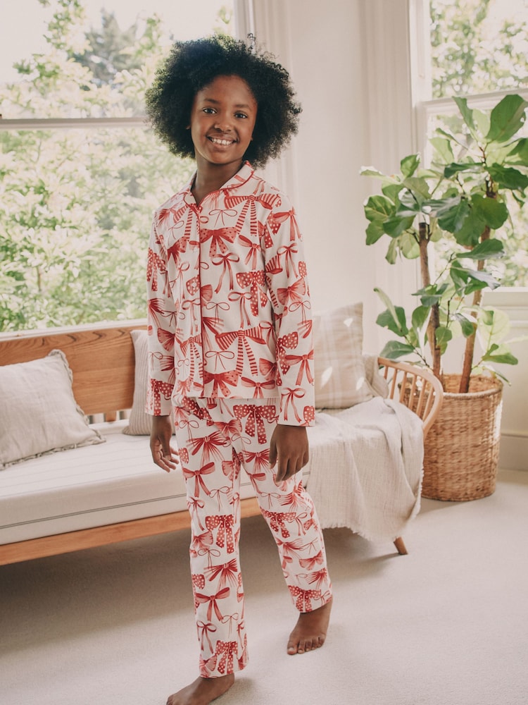 Red/White Bow Print Button Through Pyjamas (3-16yrs) - Image 1 of 9