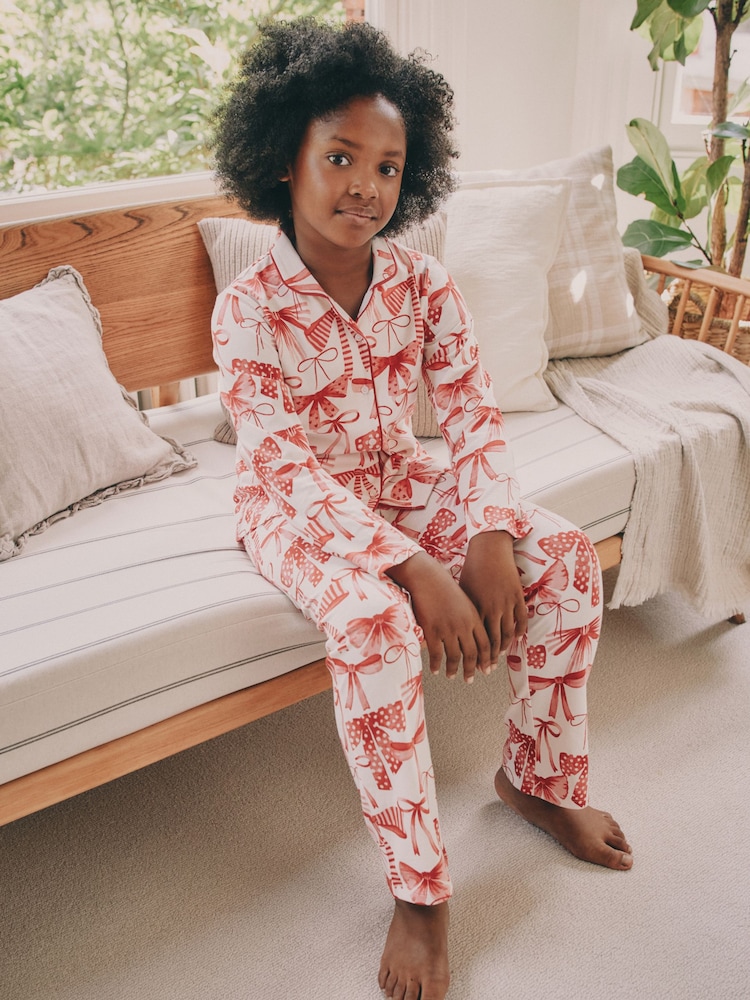 Red/White Bow Print Button Through Pyjamas (3-16yrs) - Image 2 of 9