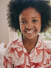 Red/White Bow Print Button Through Pyjamas (3-16yrs) - Image 4 of 9