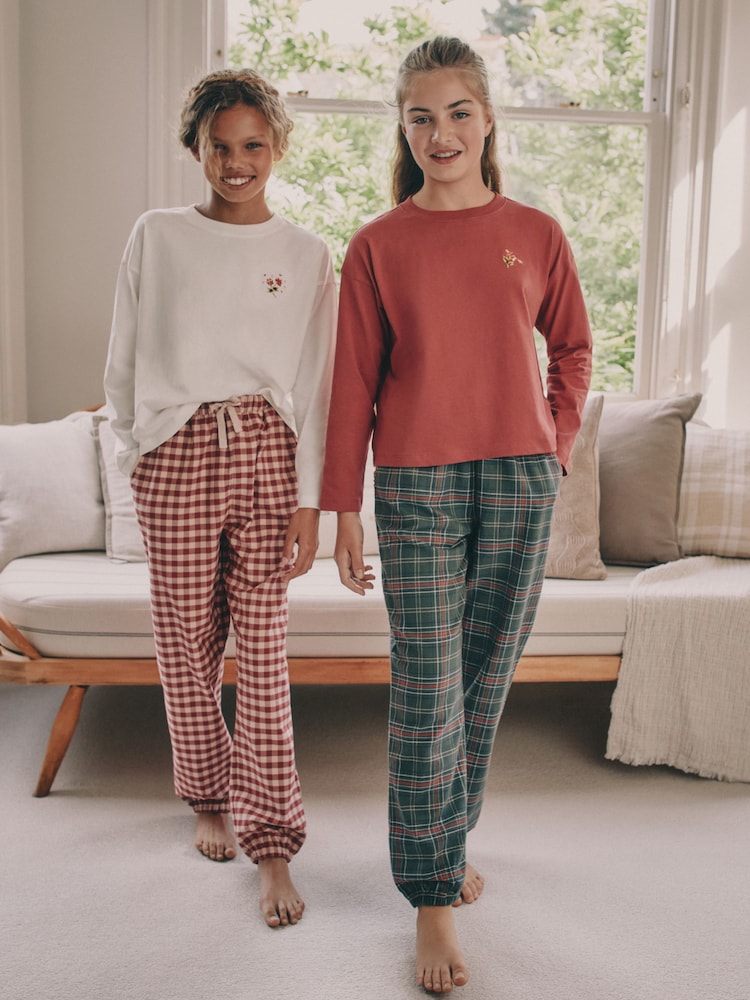 Red/Green Check Woven Bottom Pyjamas 2 Pack - Image 1 of 8