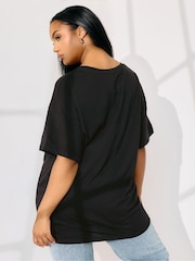 Yours Curve Black Sequin Relaxed 100% Cotton T-Shirt - Image 3 of 9