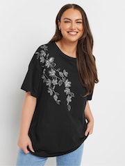 Yours Curve Black Sequin Relaxed 100% Cotton T-Shirt - Image 5 of 9