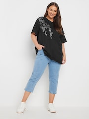 Yours Curve Black Sequin Relaxed 100% Cotton T-Shirt - Image 6 of 9