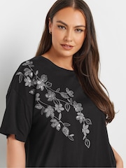 Yours Curve Black Sequin Relaxed 100% Cotton T-Shirt - Image 8 of 9
