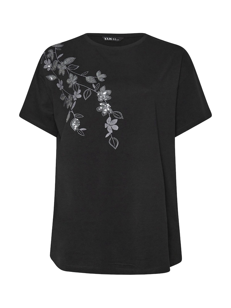 Yours Curve Black Sequin Relaxed 100% Cotton T-Shirt - Image 9 of 9