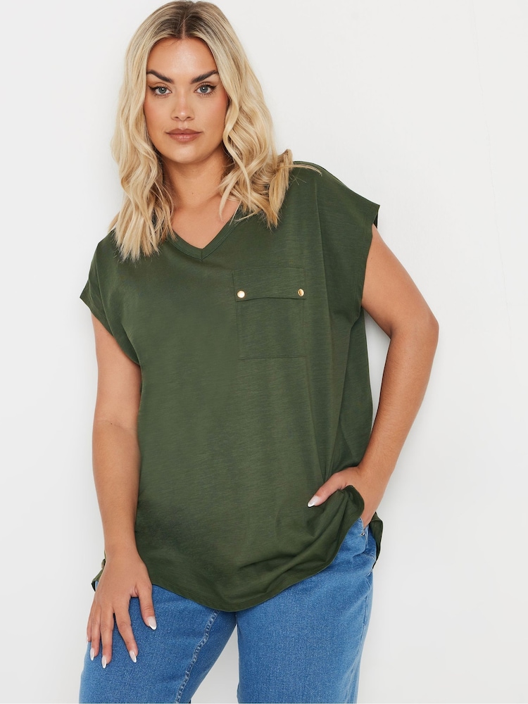 Grün - Yours Curve Stud Pocket 100% Cotton T-Shirt - Bild 1 von 5 Grün - Yours Curve Stud Pocket 100% Cotton T-Shirt - Bild 1 von 5