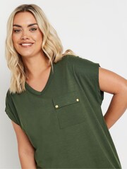 Grün - Yours Curve Stud Pocket 100% Cotton T-Shirt - Bild 3 von 5