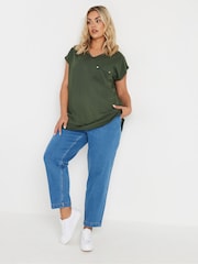 Grün - Yours Curve Stud Pocket 100% Cotton T-Shirt - Bild 4 von 5