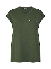 Grün - Yours Curve Stud Pocket 100% Cotton T-Shirt - Bild 5 von 5