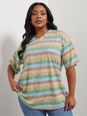 Yours Curve Orange Striped T-Shirt - Image 1 of 6