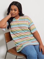 Yours Curve Orange Striped T-Shirt - Image 3 of 6