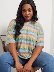 Yours Curve Orange Striped T-Shirt - Image 4 of 6