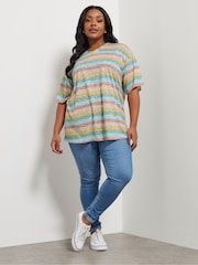 Yours Curve Orange Striped T-Shirt - Image 5 of 6