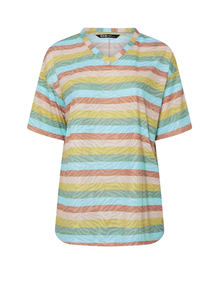 Yours Curve Orange Striped T-Shirt - Image 6 of 6