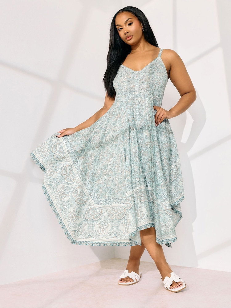 Yours Curve Green Hankyhem Border Dress - Image 1 of 5