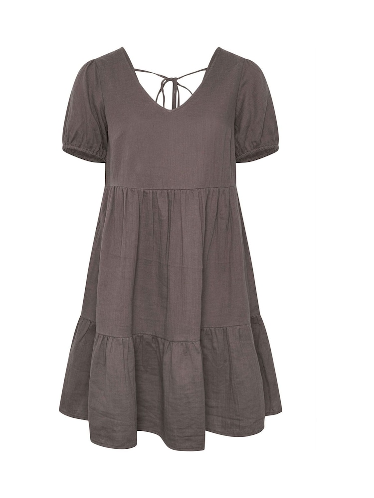 Yours Curve Brown Smock Cheesecloth Mini100% Cotton Dress - Image 5 of 5