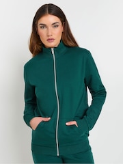 Long Tall Sally Green Zip Through Sweat 100% Cotton Top - Image 2 of 5