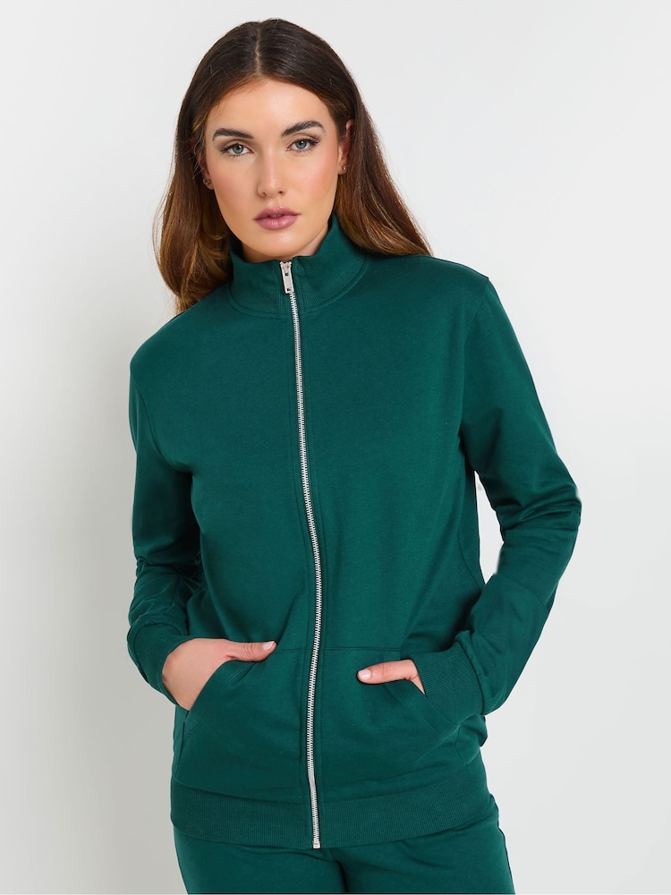 Long Tall Sally Green Zip Through Sweat 100% Cotton Top - Image 2 of 5