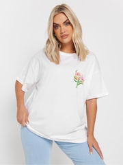Yours Curve White Placement Relaxed 100% Cotton T-Shirt - Image 1 of 6