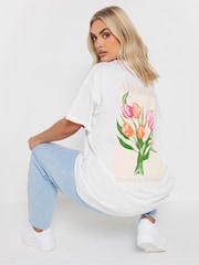 Yours Curve White Placement Relaxed 100% Cotton T-Shirt - Image 2 of 6