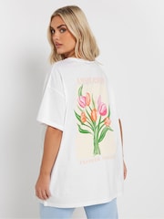 Yours Curve White Placement Relaxed 100% Cotton T-Shirt - Image 4 of 6