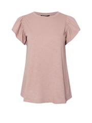 Yours Curve Pink Frill Sleeve Stud T-Shirt - Image 5 of 5