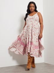 Yours Curve Pink Hankyhem Border Dress - Image 1 of 6