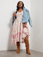 Yours Curve Pink Hankyhem Border Dress - Image 2 of 6