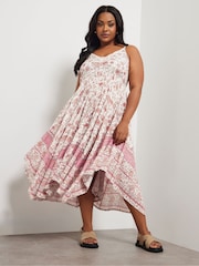 Yours Curve Pink Hankyhem Border Dress - Image 3 of 6