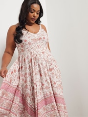 Yours Curve Pink Hankyhem Border Dress - Image 5 of 6