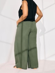 Yours Curve Green Chambray Pull On Wide Leg Trousers - Image 4 of 5