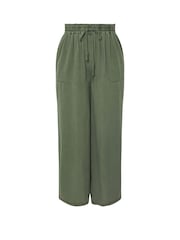 Yours Curve Green Chambray Pull On Wide Leg Trousers - Image 5 of 5