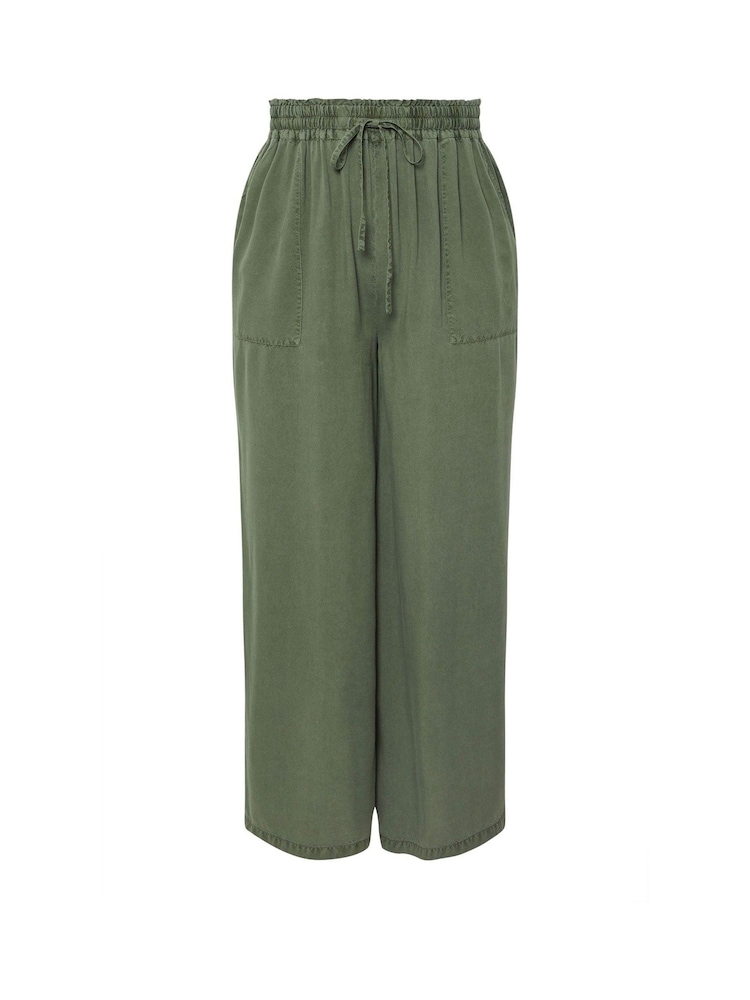 Yours Curve Green Chambray Pull On Wide Leg Trousers - Image 5 of 5