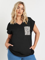 Schwarz - Yours Curve Stud Pocket 100% Cotton T-Shirt - Bild 1 von 5
