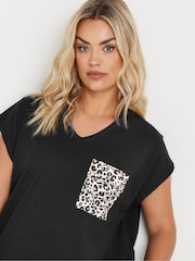 Schwarz - Yours Curve Stud Pocket 100% Cotton T-Shirt - Bild 4 von 5