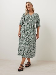 Yours Curve Green Raglan Prairie Dress - Image 1 of 6