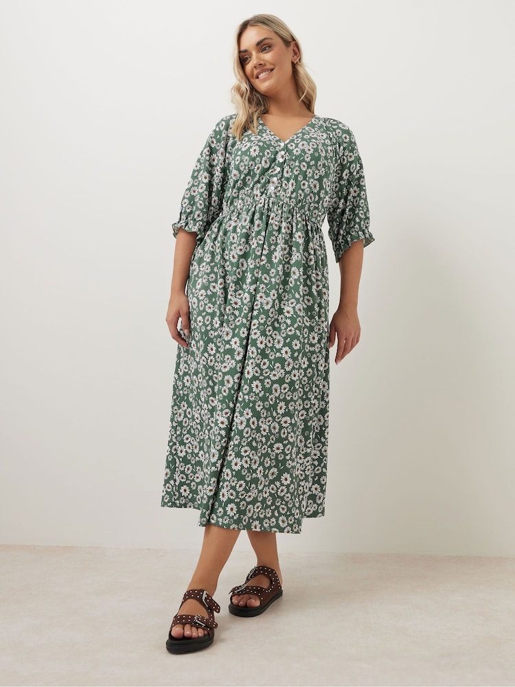 Yours Curve Green Raglan Prairie Dress - Image 1 of 6