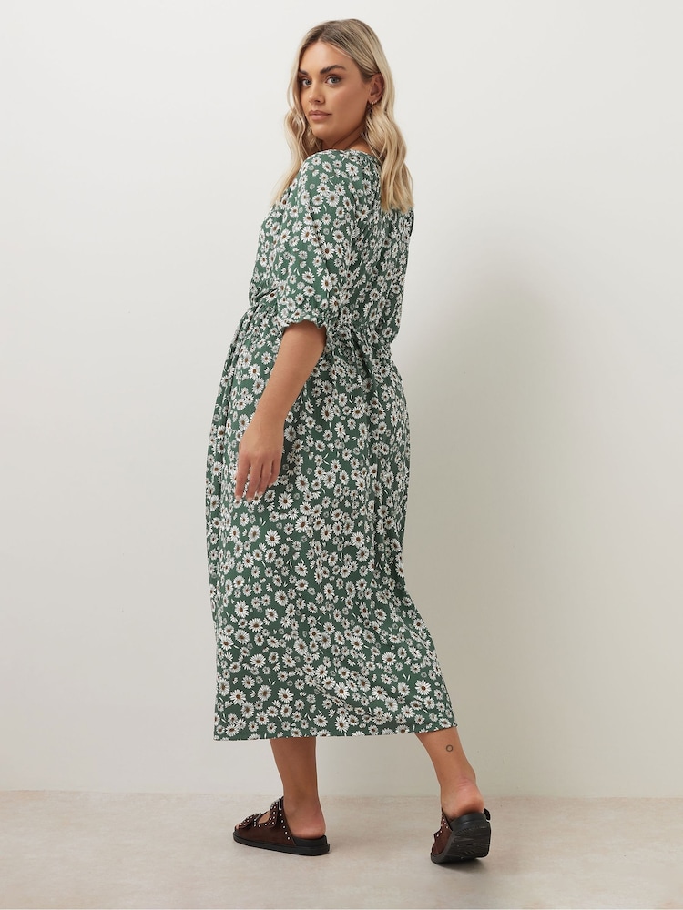 Yours Curve Green Raglan Prairie Dress - Image 2 of 6