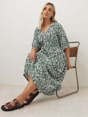 Yours Curve Green Raglan Prairie Dress - Image 3 of 6