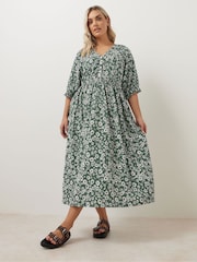 Yours Curve Green Raglan Prairie Dress - Image 4 of 6