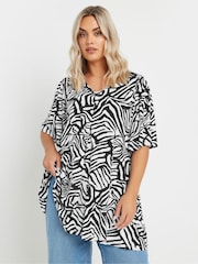 Yours Curve White Zebra Print Pleat Front T-Shirt - Image 1 of 4