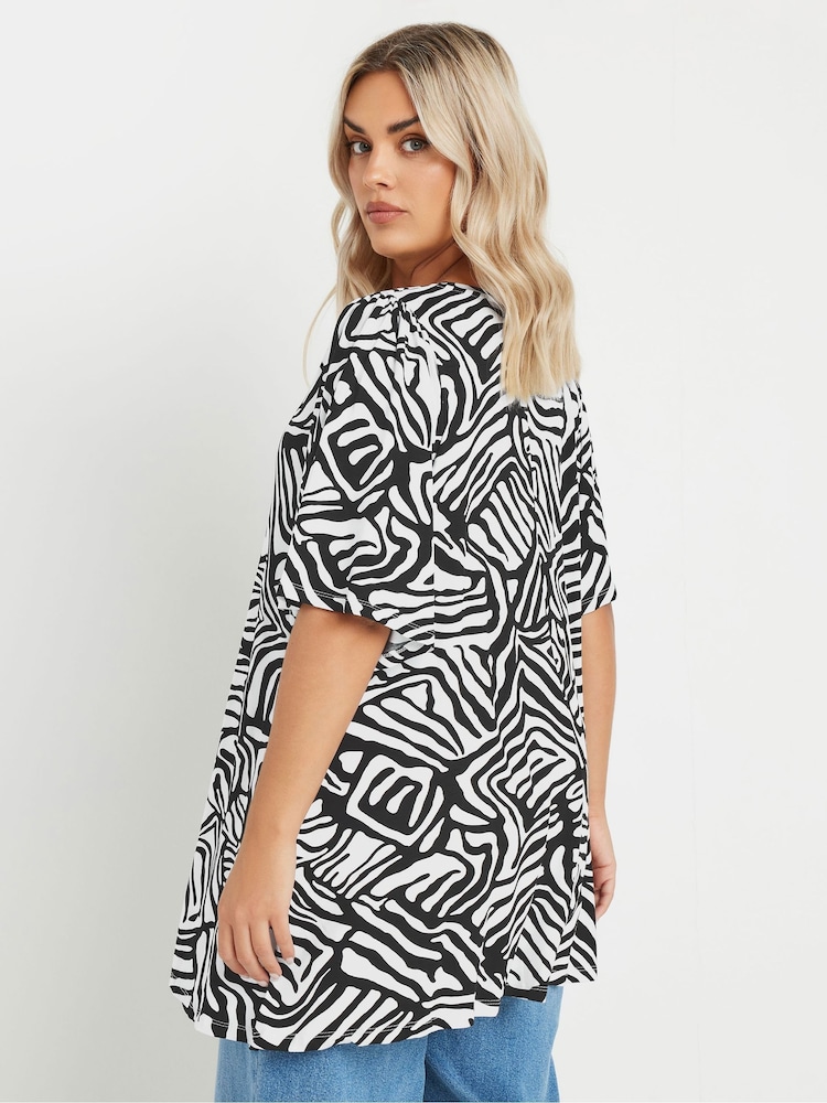 Yours Curve White Zebra Print Pleat Front T-Shirt - Image 2 of 4