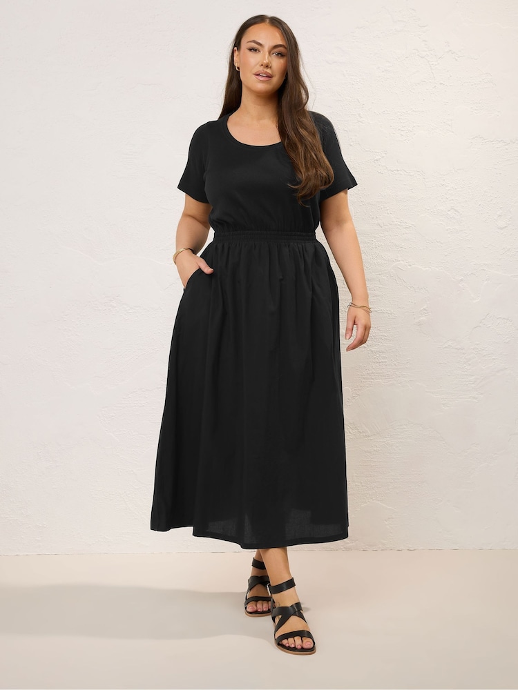Yours Curve Black Midaxi 100% Cotton Dress - Image 1 of 7